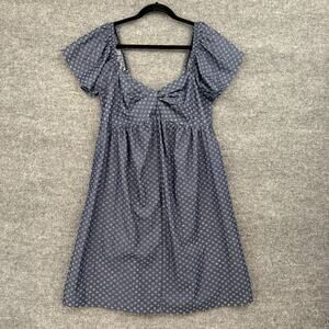 LA Relaxed Babydoll Dress Womens M Blue Chambray Eyelet Milkmaid Organic Cotton